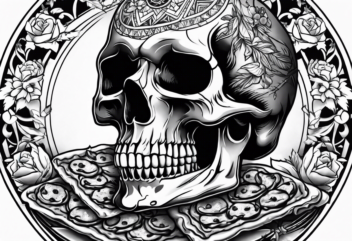 Skull eating pizza tattoo idea