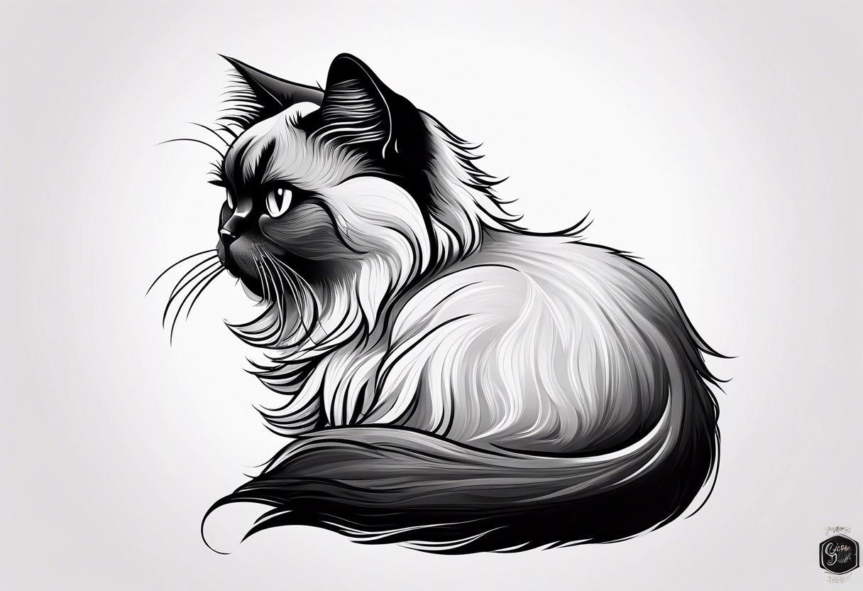 simple american traditional side profile persian cat tattoo idea