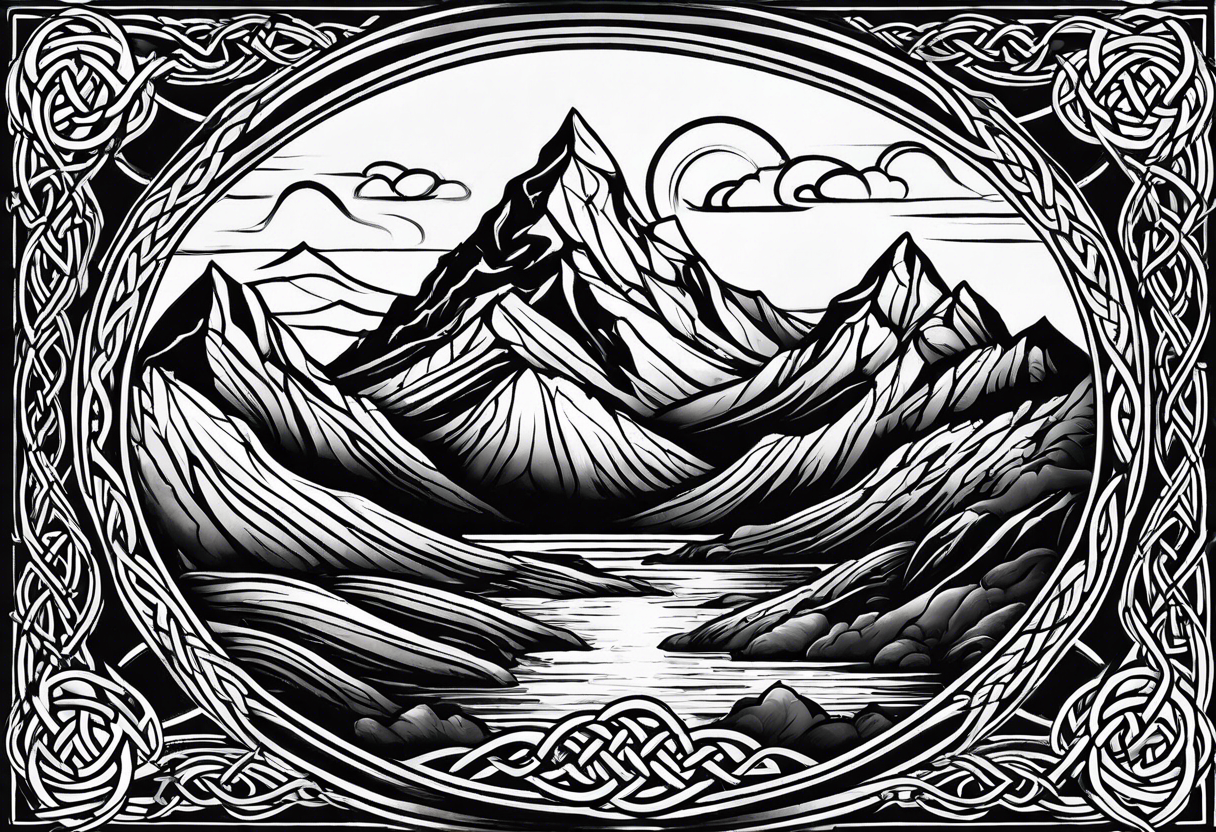 celtic knot and mountains tattoo idea