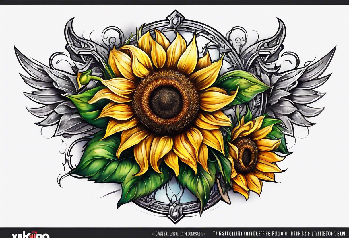 Sunflower viking sleeve tattoo idea