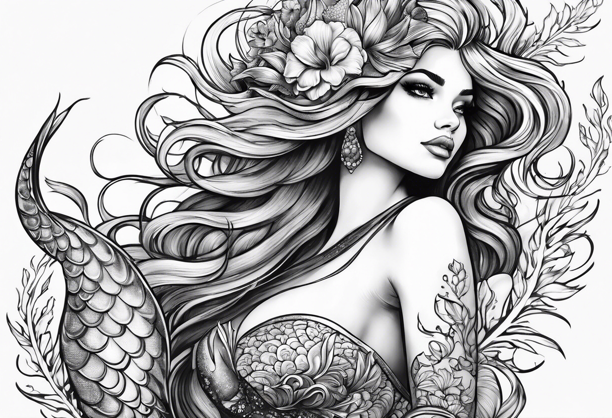 Mermaid with conch tattoo idea