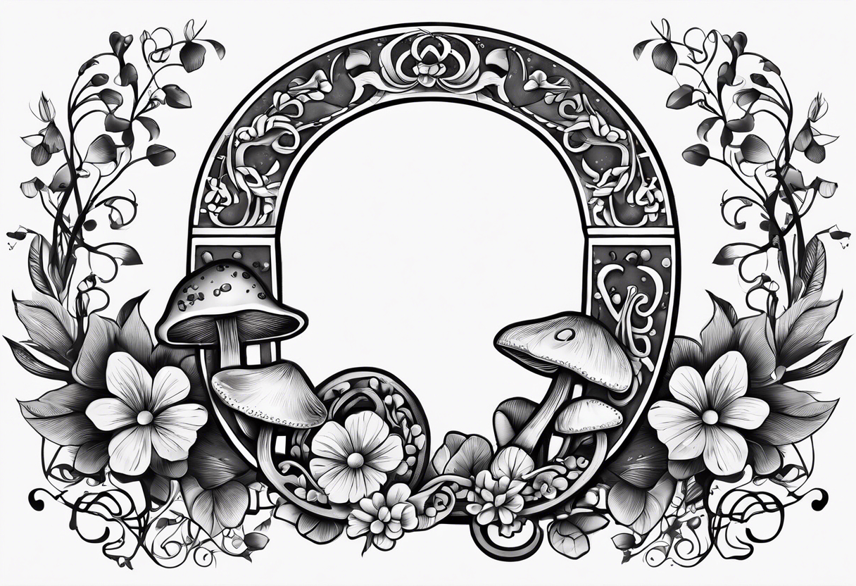 horseshoe, with mushrooms and girly vibes, with "lucky" written on the horseshoe. Still simple, not a ton of design. tattoo idea