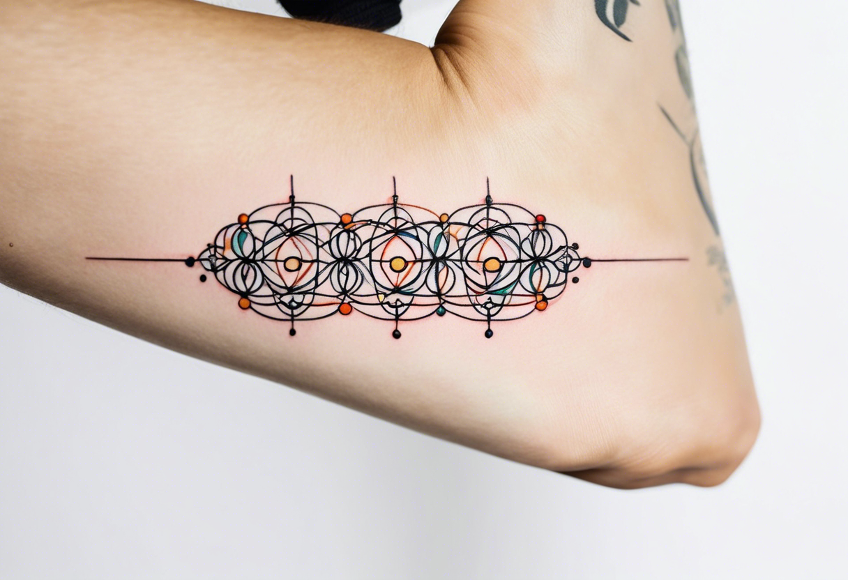 armband tattoo, masculine, narrow, horizontal with quantum bound atoms pattern tattoo idea