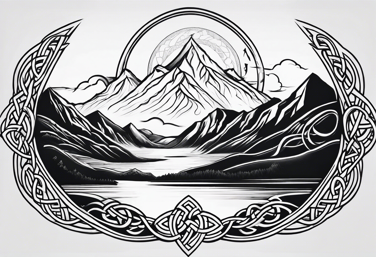 celtic knot and mountains tattoo idea