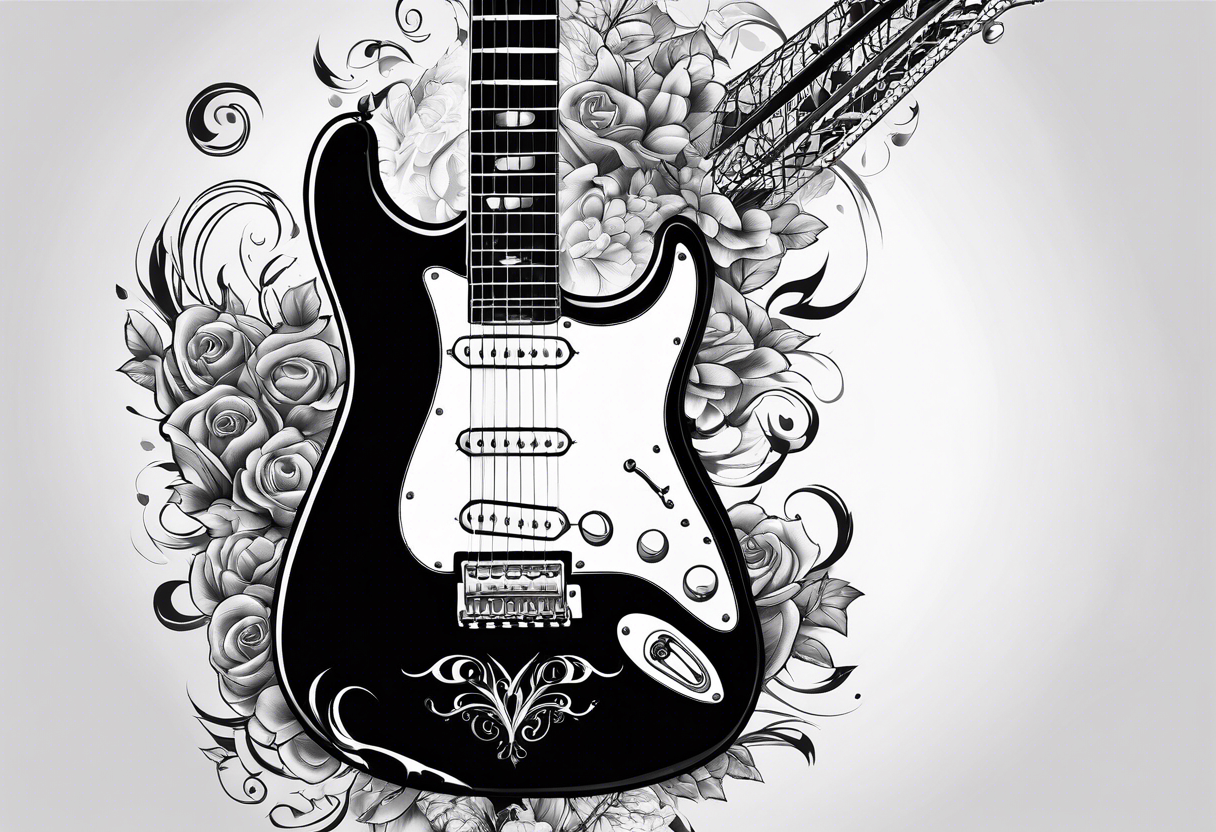 Black Colored Heart Head Guitar Tattoo - Guitarra Desenho Sem Fundo - Free  Transparent PNG Download - PNGkey