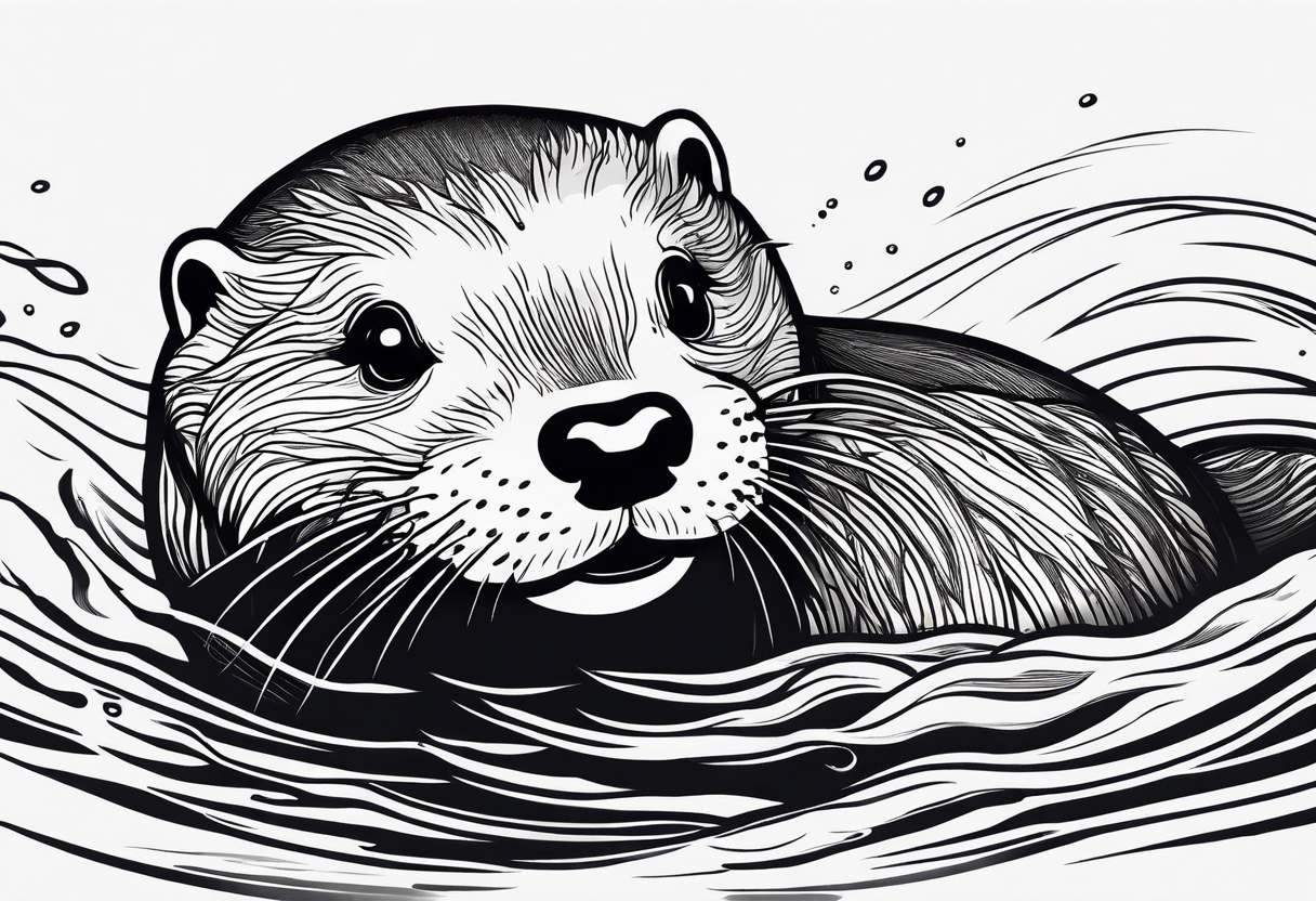 an otter floating on its back with its belly out of the water tattoo idea