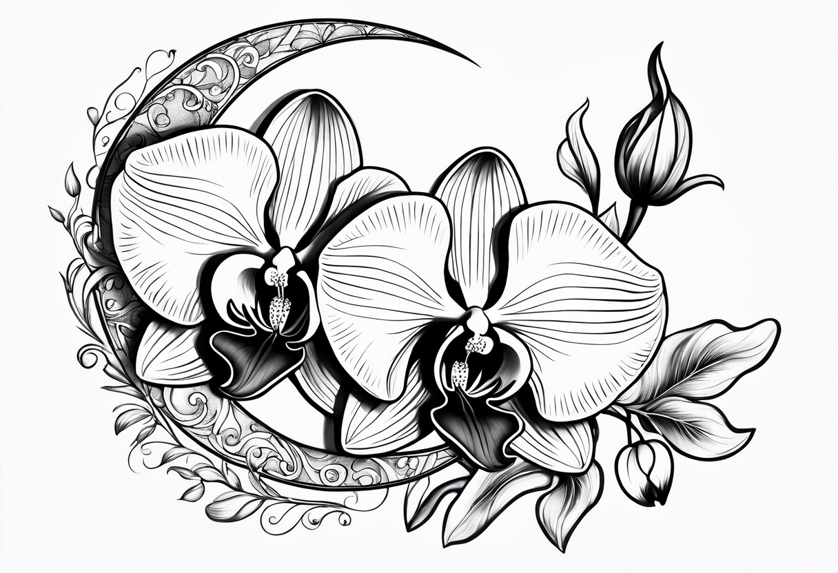 Orchid and crescent moon tattoo idea