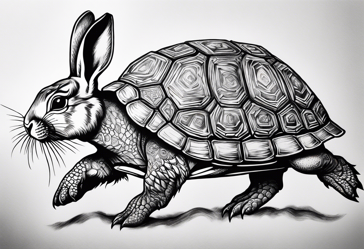 Rabbit and Turtle running tattoo idea