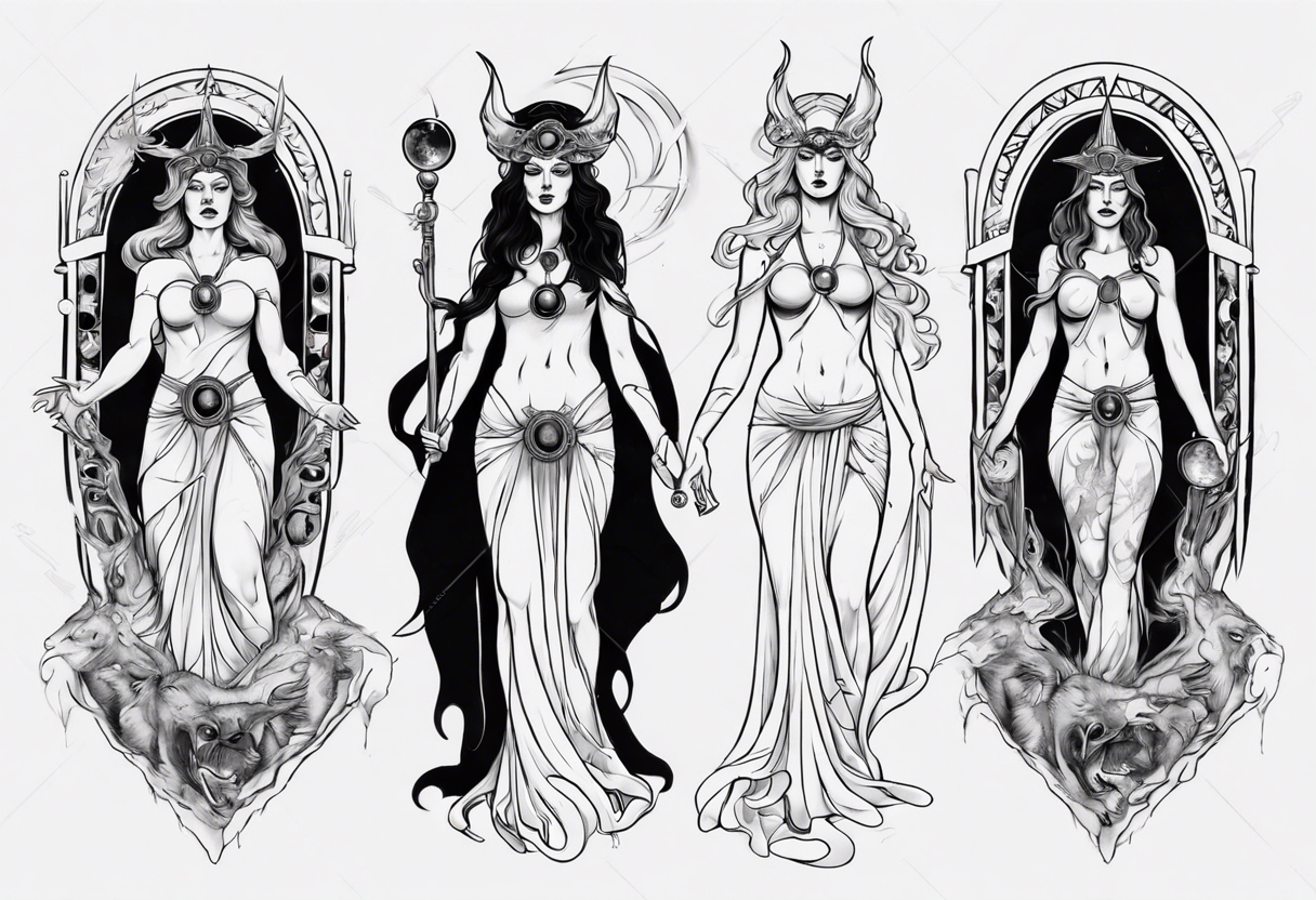 The High Priestesses. Hecate, Artemis and Selene morphing into one body. tattoo idea