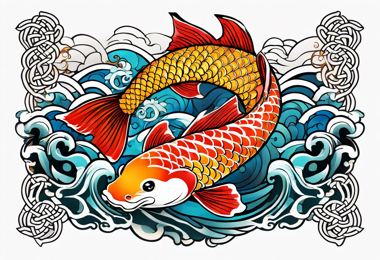 japanese wave, koi mixed with celtic pattern tattoo idea