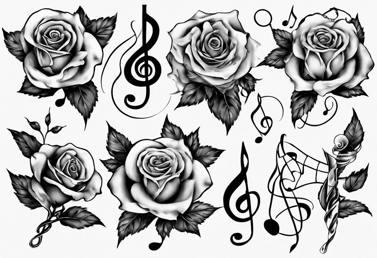 music stave hearth roses tattoo idea