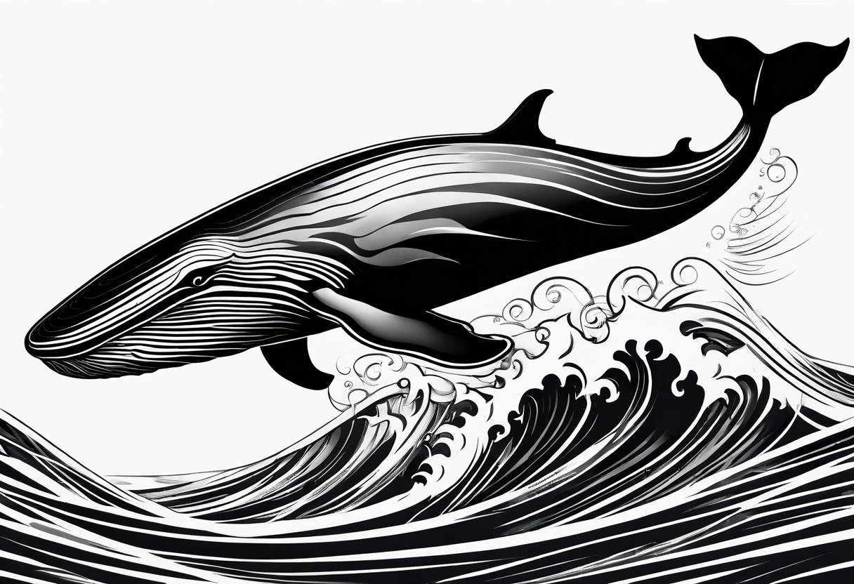 humpback whale on white background, tribal black and white fit in picture tattoo idea