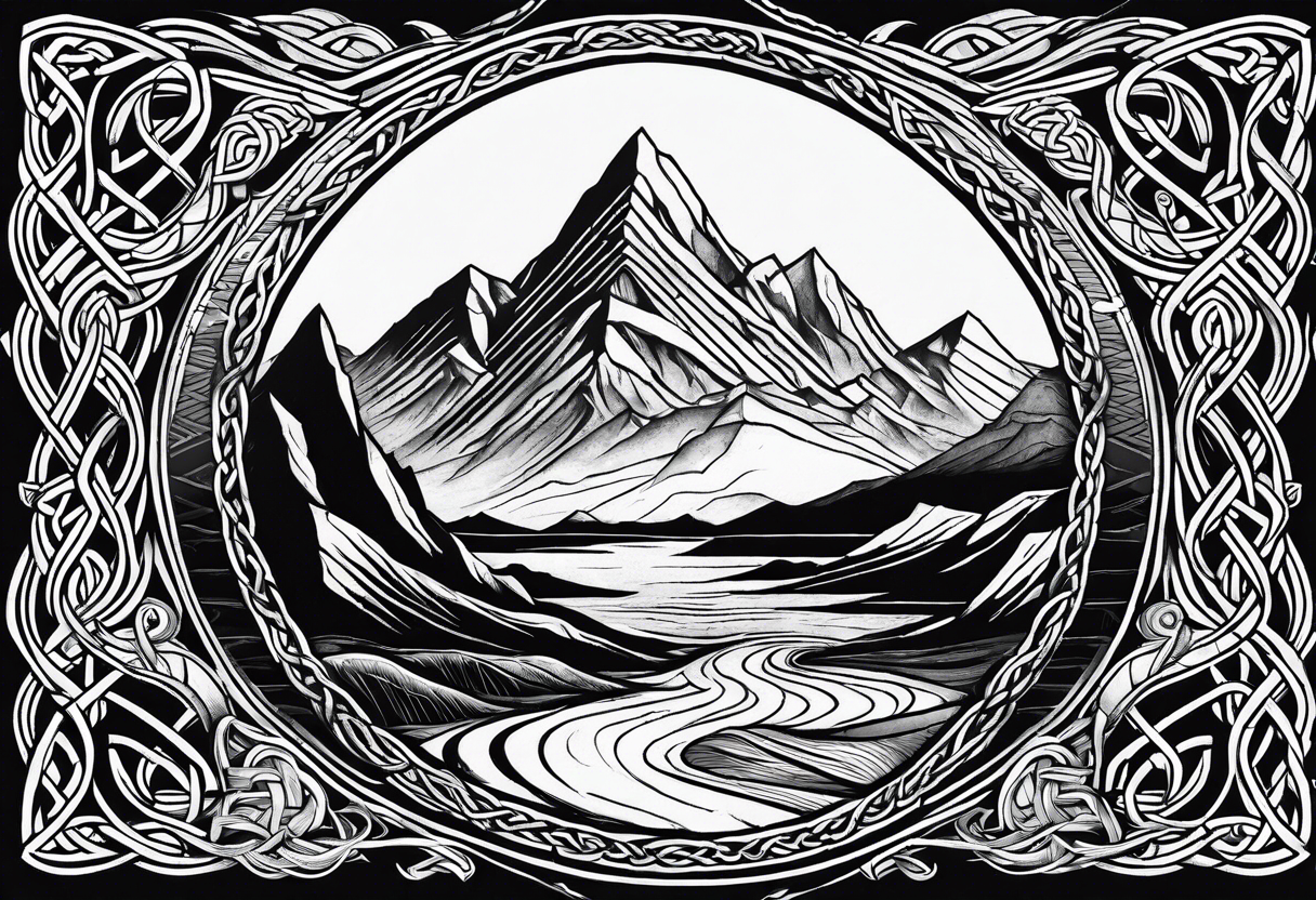 celtic knot and mountains tattoo idea