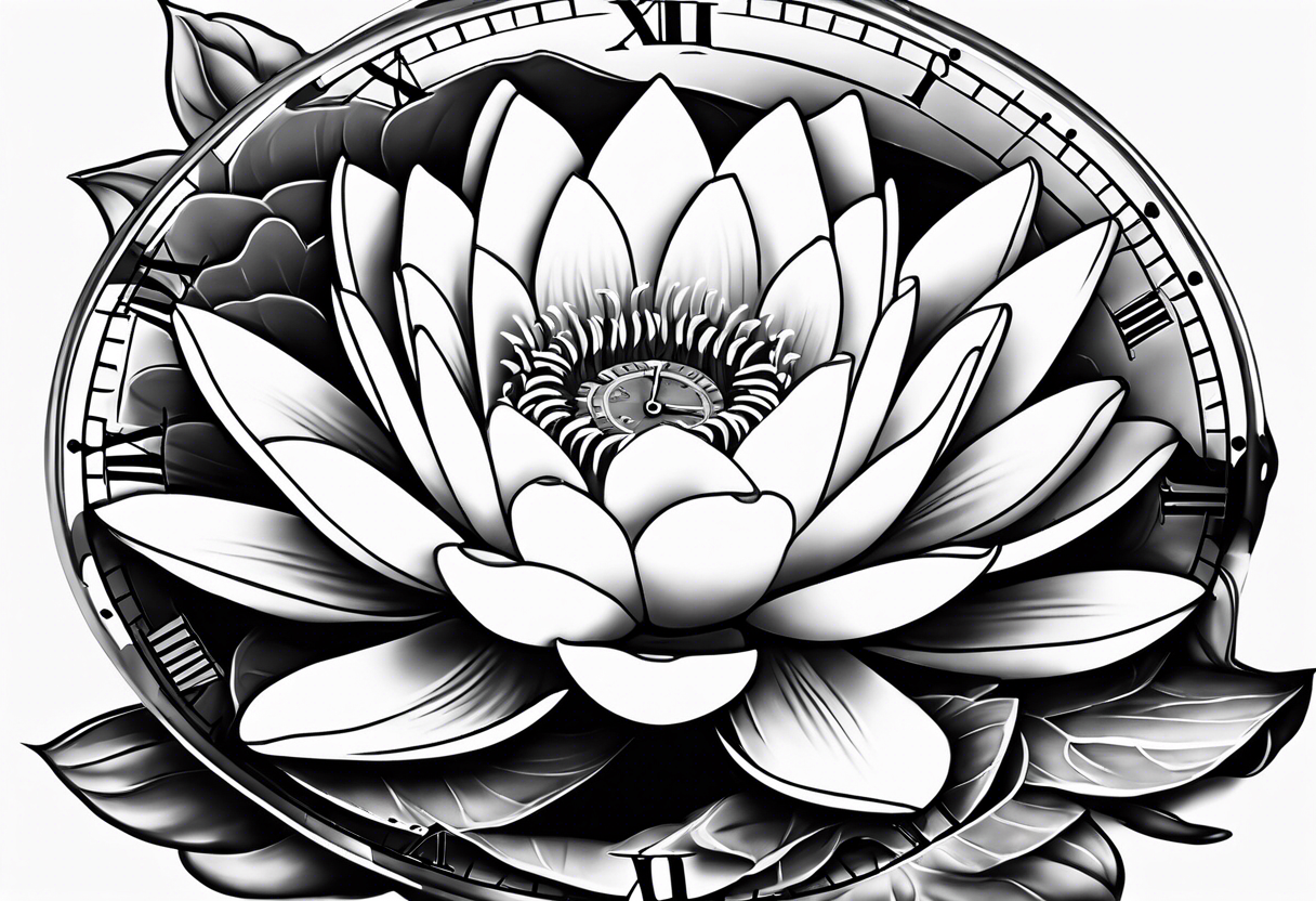 Waterlily above a clock tattoo idea