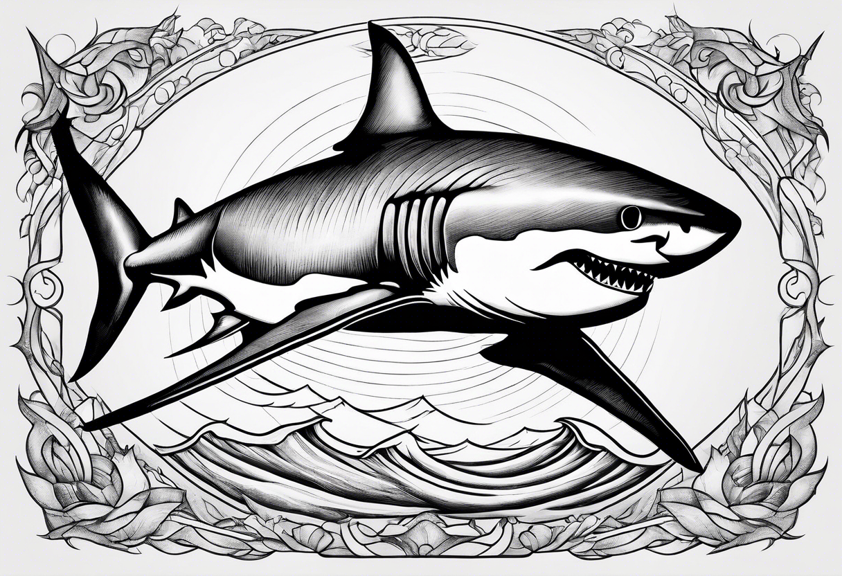 Great white shark outline with no shading but grunge tattoo idea