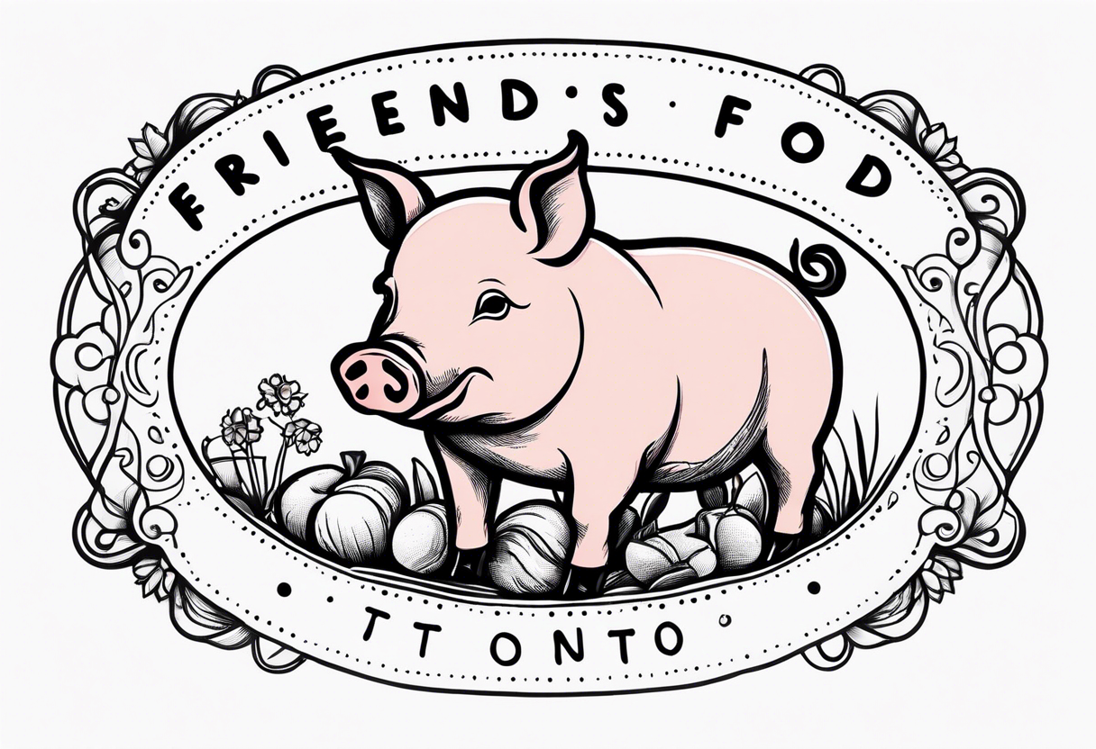 cute pig or piglet.
with text: "friends not food" tattoo idea