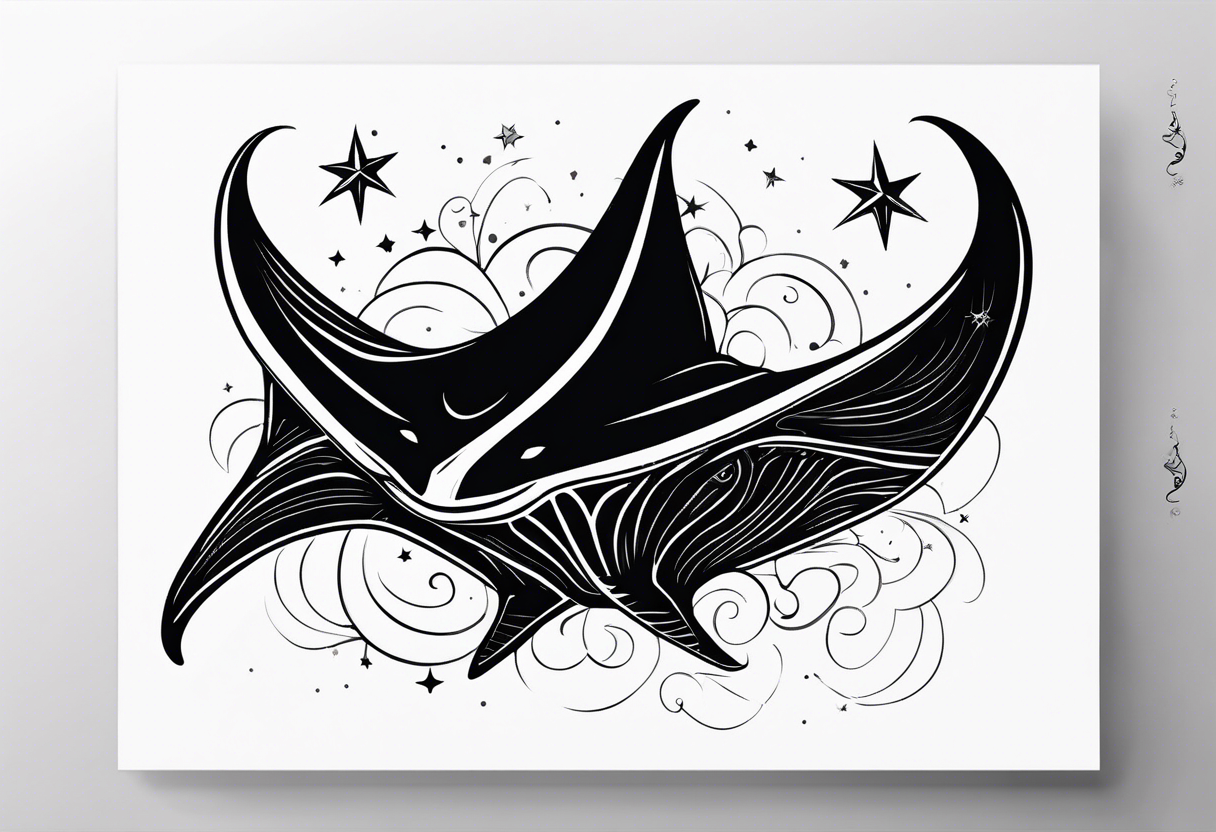 Simple Manta ray with a nautical star inside tattoo idea