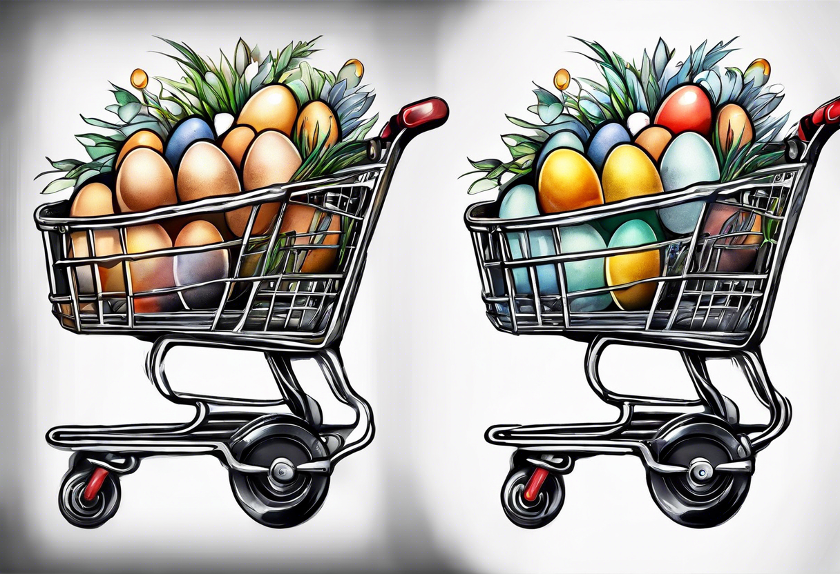 Shopping cart with eggs tattoo idea