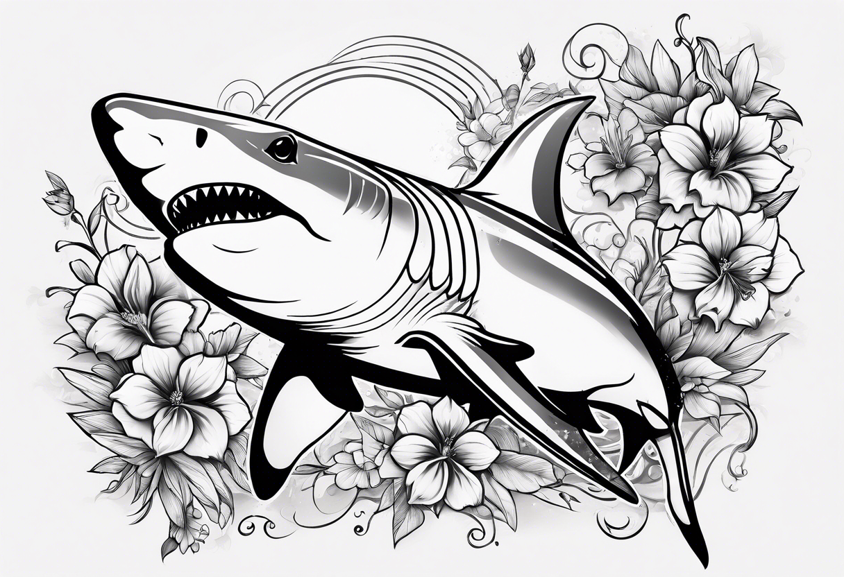 Hammerhead shark with flowers tattoo idea