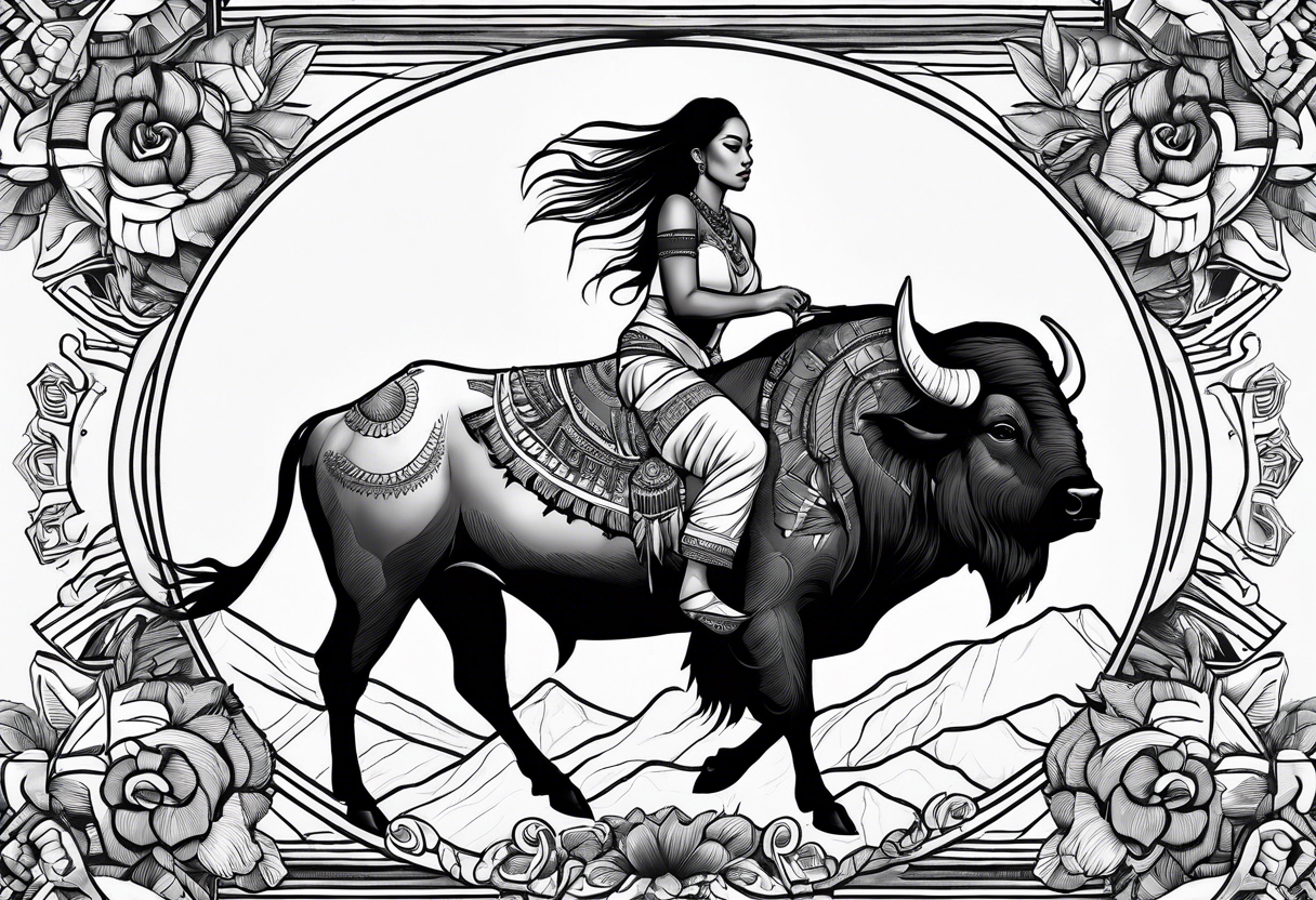 native woman riding buffalo tattoo idea