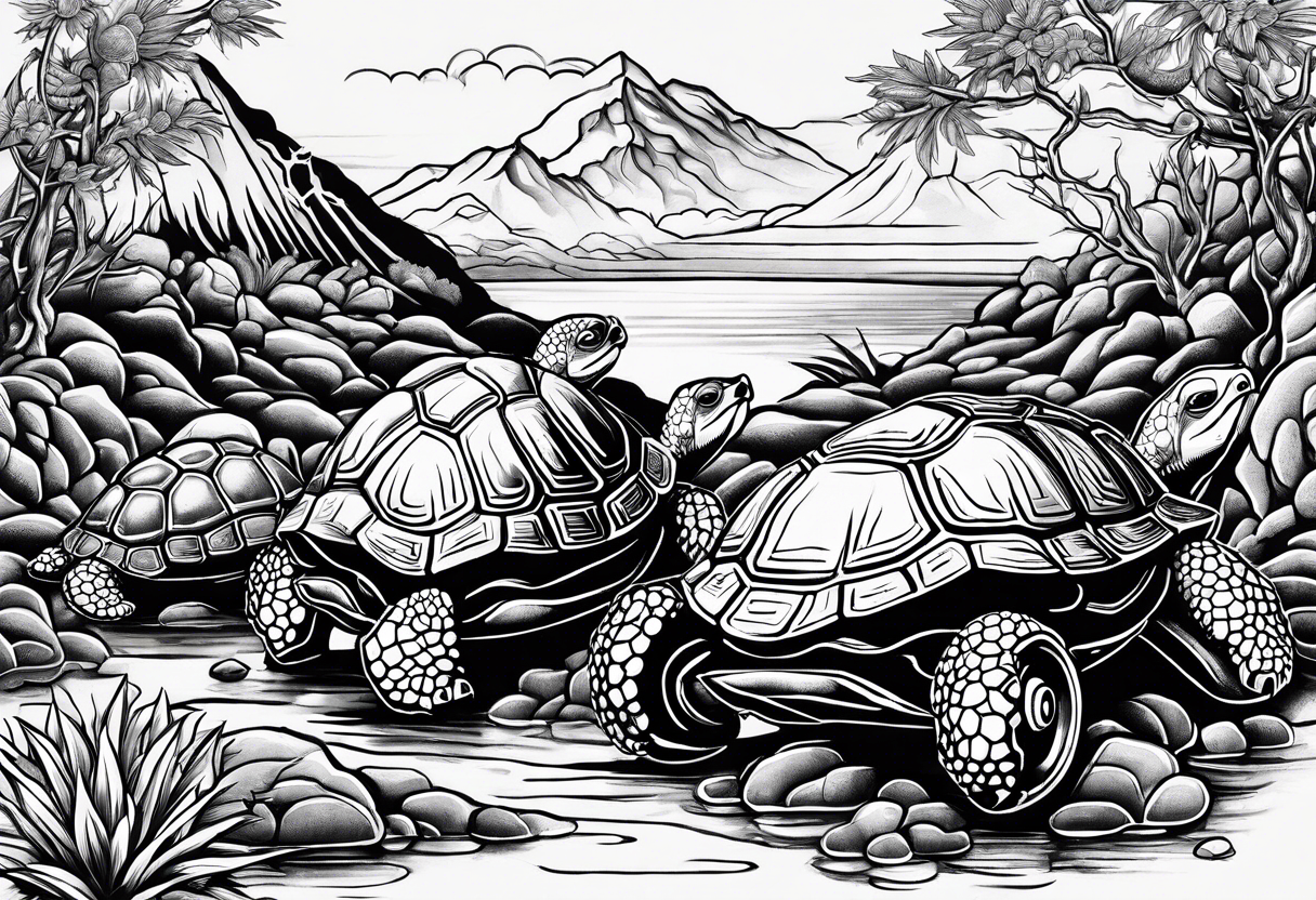 For forearm Mountains, Honda three wheeler, four turtles watching from the path tattoo idea