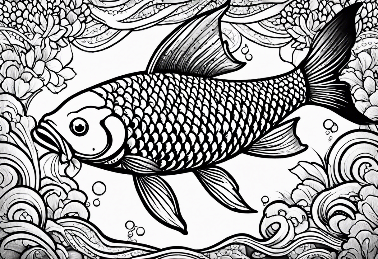 Koi fish with tribal background tattoo idea