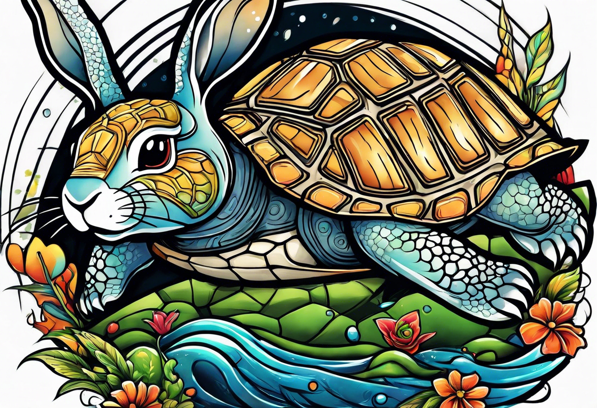 Rabbit and Turtle running tattoo idea