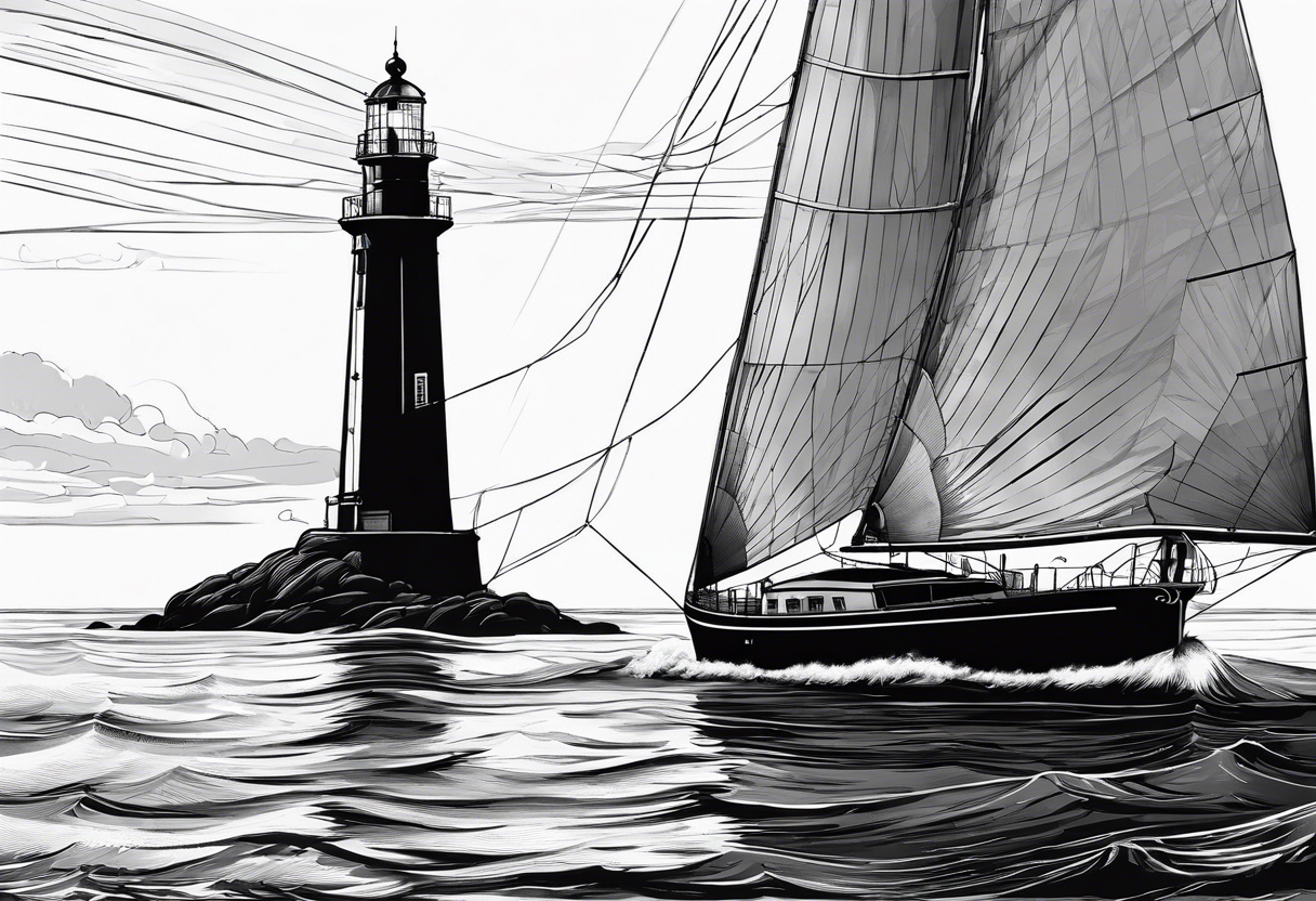 voilier vue de face. phare maritime dans le voilier servant de mat pour les voiles. tattoo idea