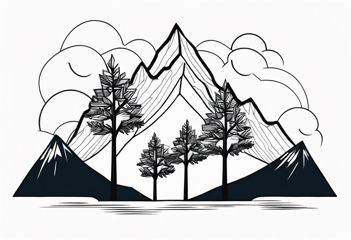 Mountains with three trees tattoo idea