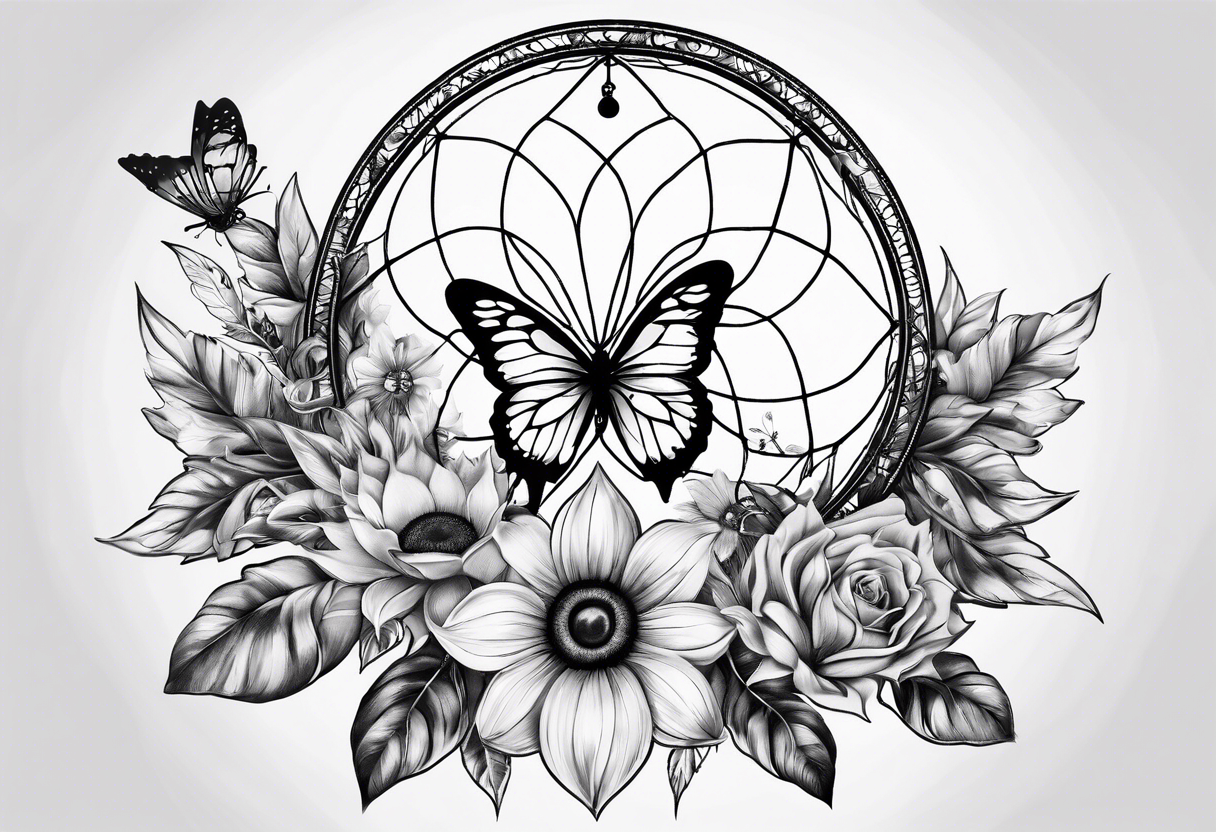 Sun flower dreamcatcher with butterflies tattoo idea