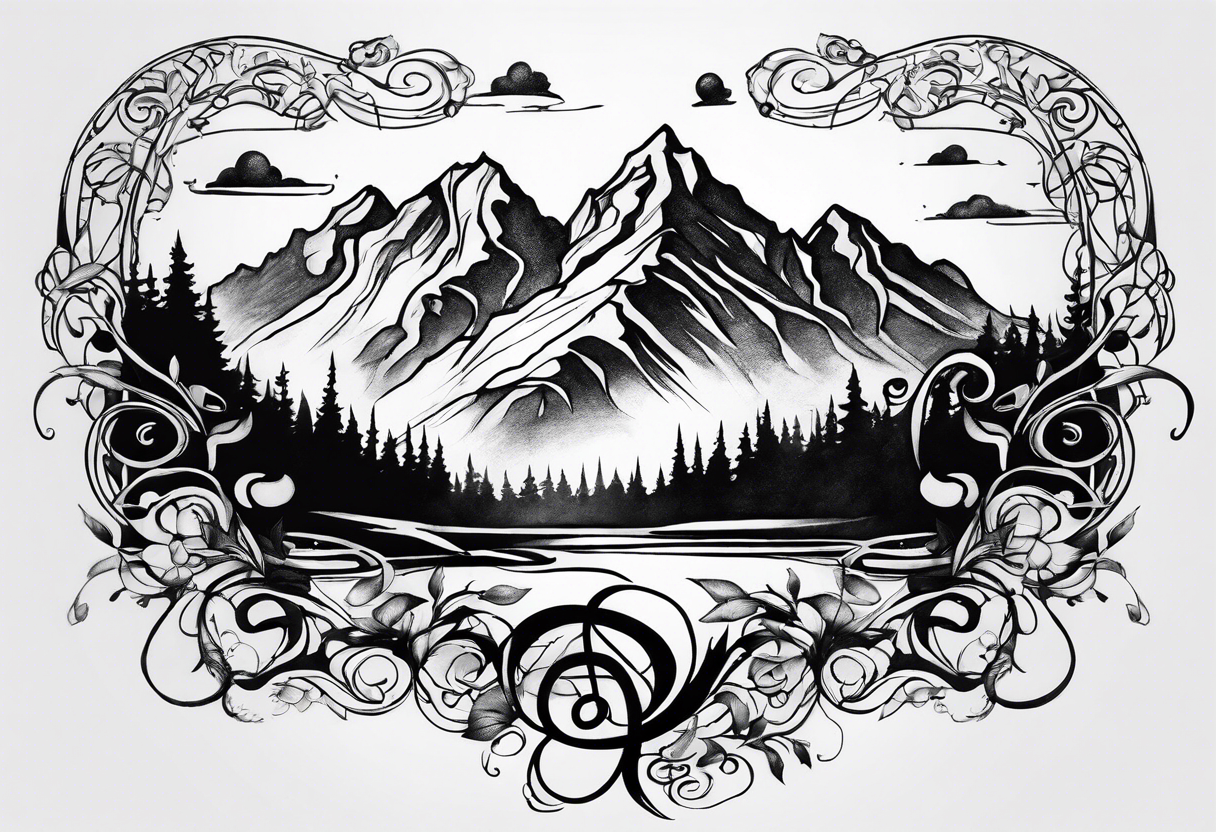 music notes mountains tattoo idea