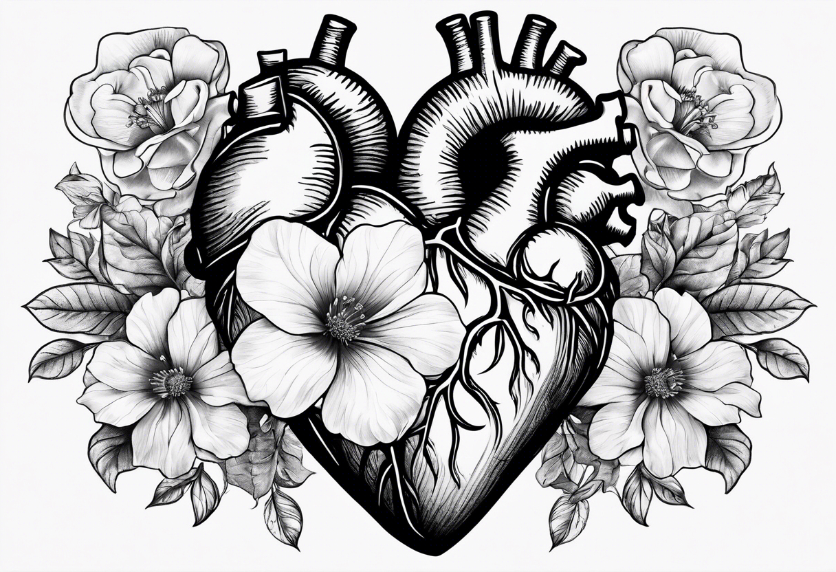 Anatomical flower heart tattoo idea