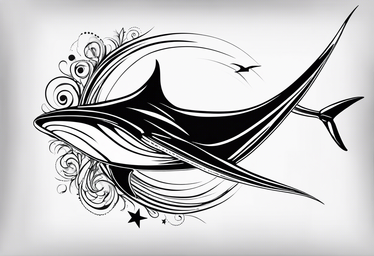 Simple Manta ray with a nautical star inside tattoo idea