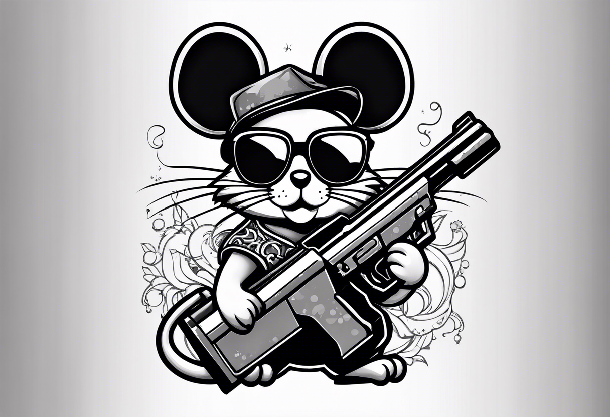 Mouse in sunglasses holding a bomb 8 bit style tattoo idea