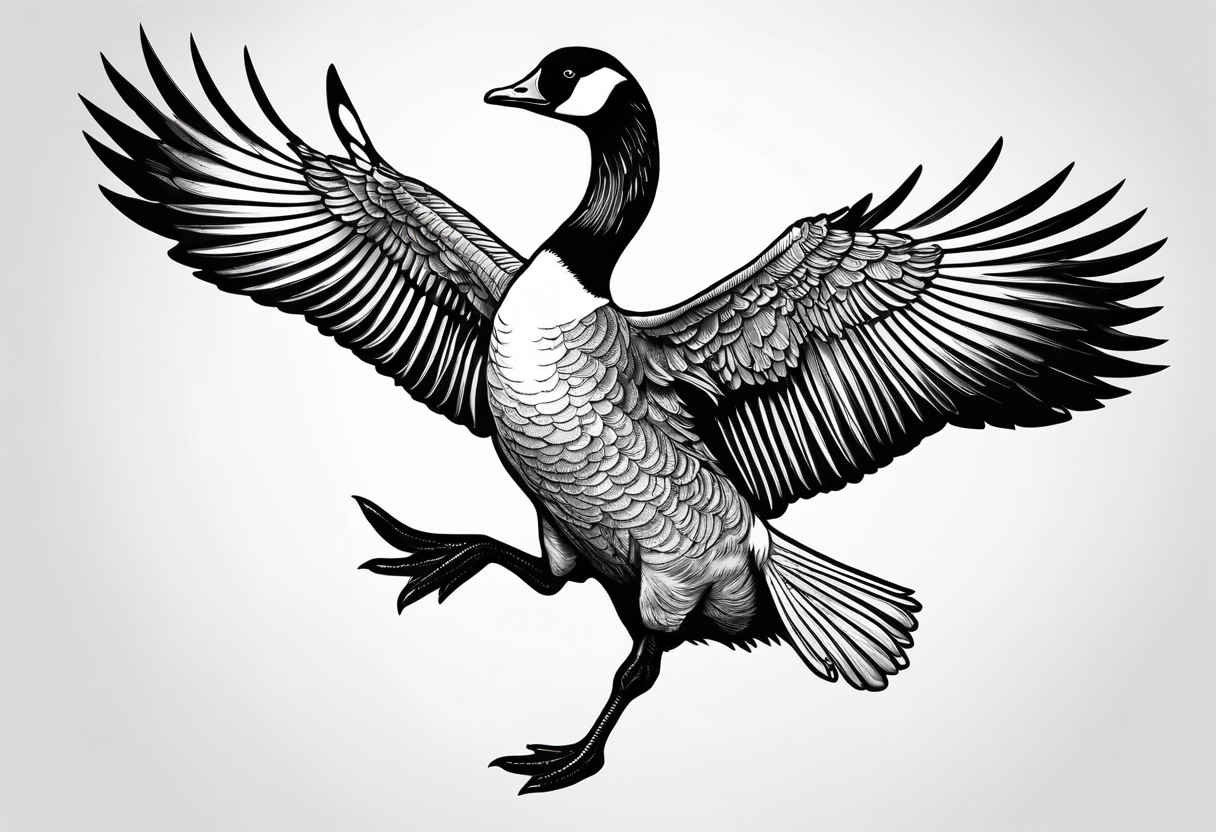 angry canadian goose shaking wings in profile tattoo idea