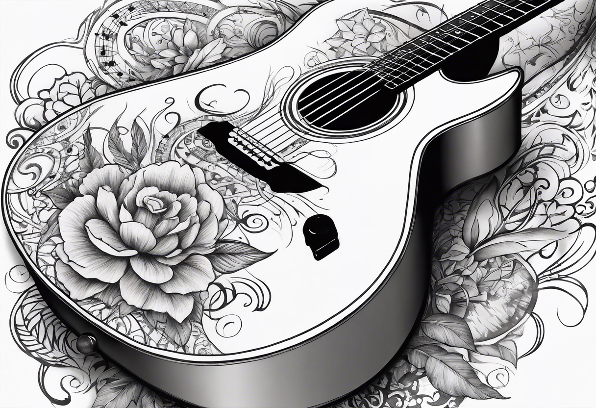 guitar with musical notes wrapped around it tattoo idea