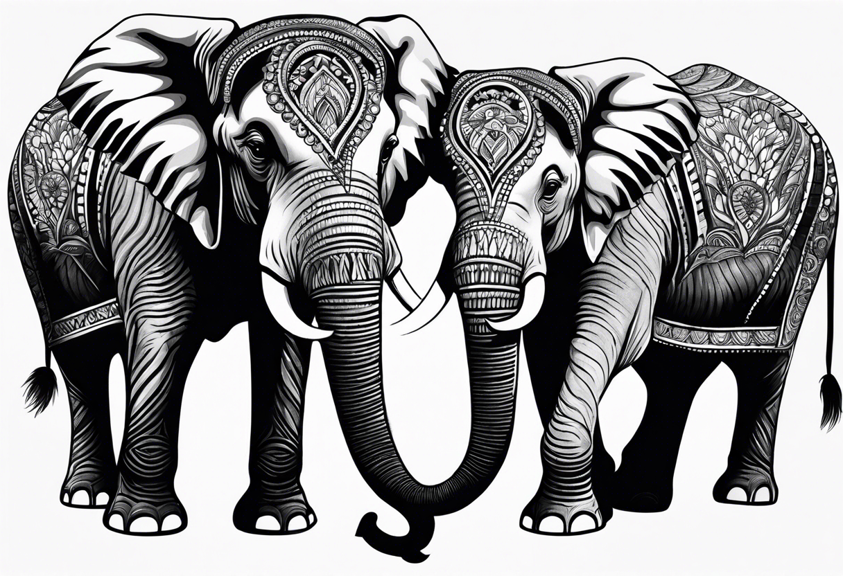 Two elephants trunk up one elephant trunk down tattoo idea