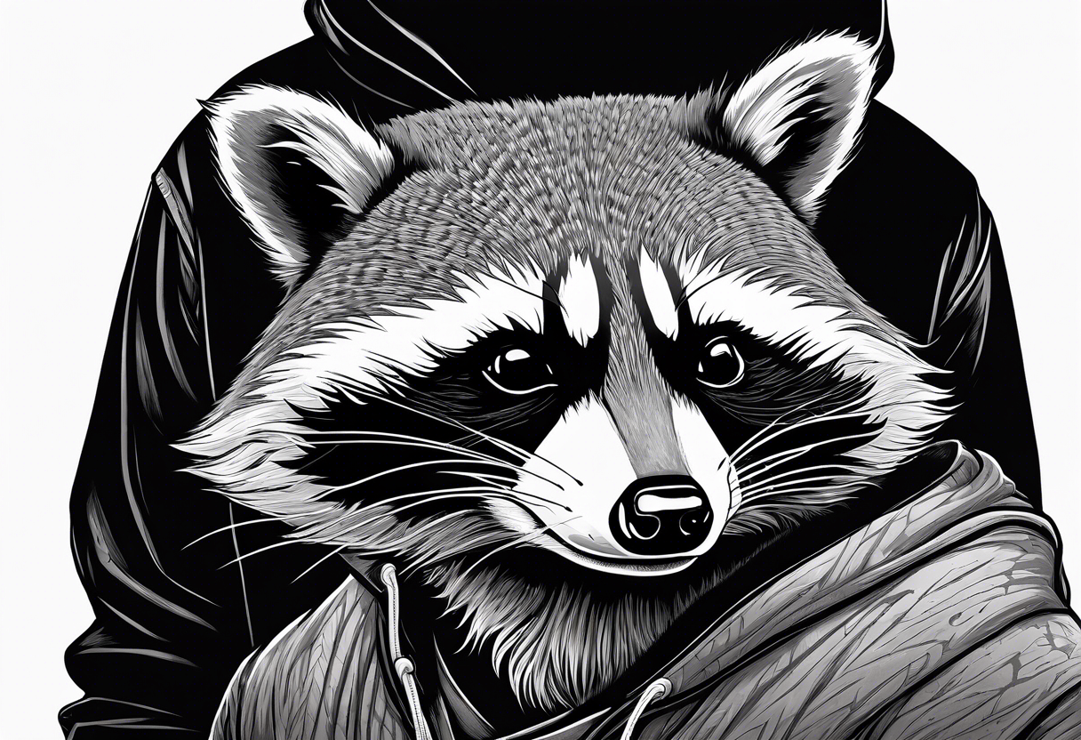 Raccoon wearing a white Superman logo on a black hoodie tattoo idea