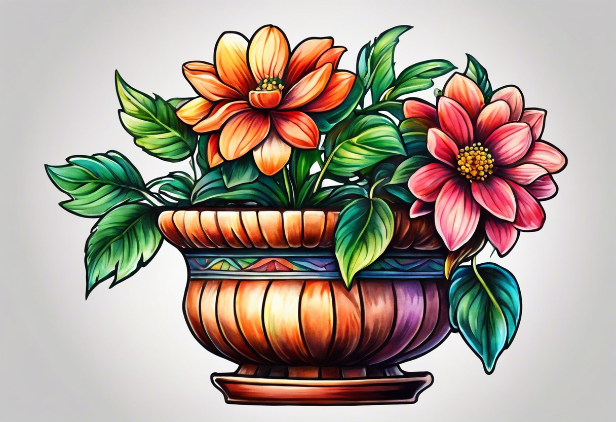 I would like a tattoo of a small-sized flower pot. Coming out of the flower pot should be the stem of a flower that has not bloomed. tattoo idea