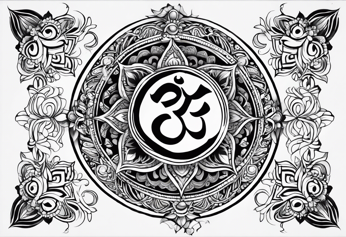 Traditional Hawaiian tattoo tattooed on the upper part of my arm across my shoulders, and into my chest should be integrated with a Hindu om sign and also the seven Hindu chakras tattoo idea