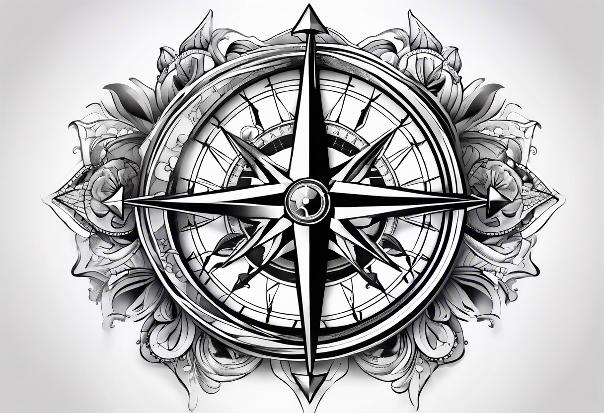 Compass with compass rose and anchor and geo data tattoo idea