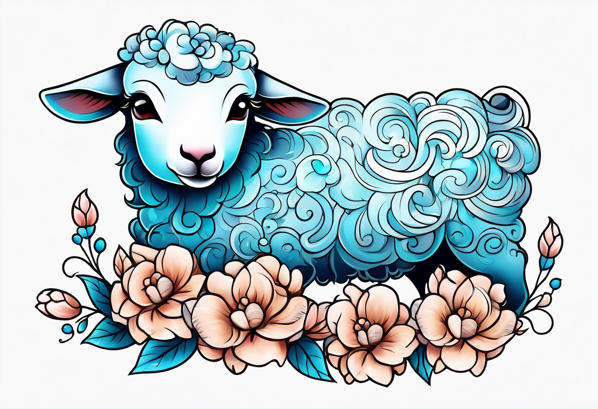 Pastel blue Lamb tattoo idea