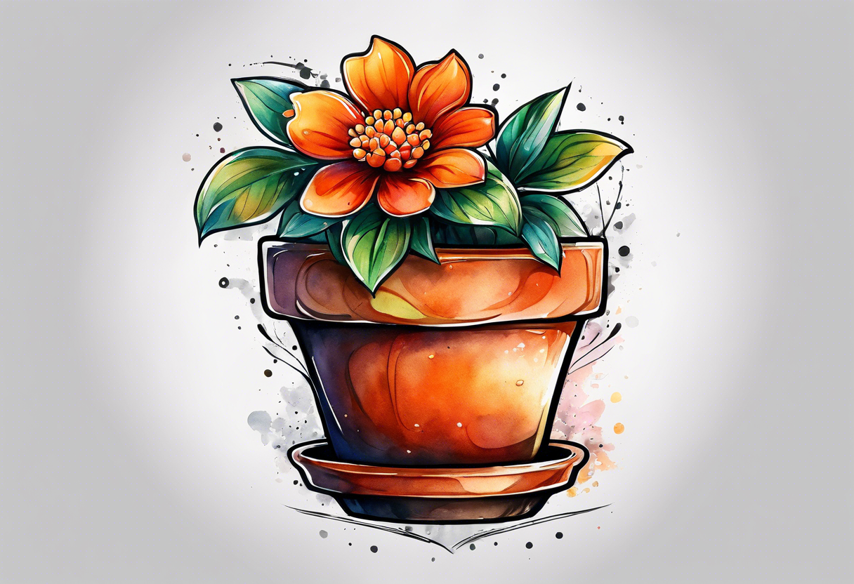 I would like a tattoo of a small-sized flower pot. Coming out of the flower pot should be a small orange flower that has NOT BLOOMED YET. tattoo idea