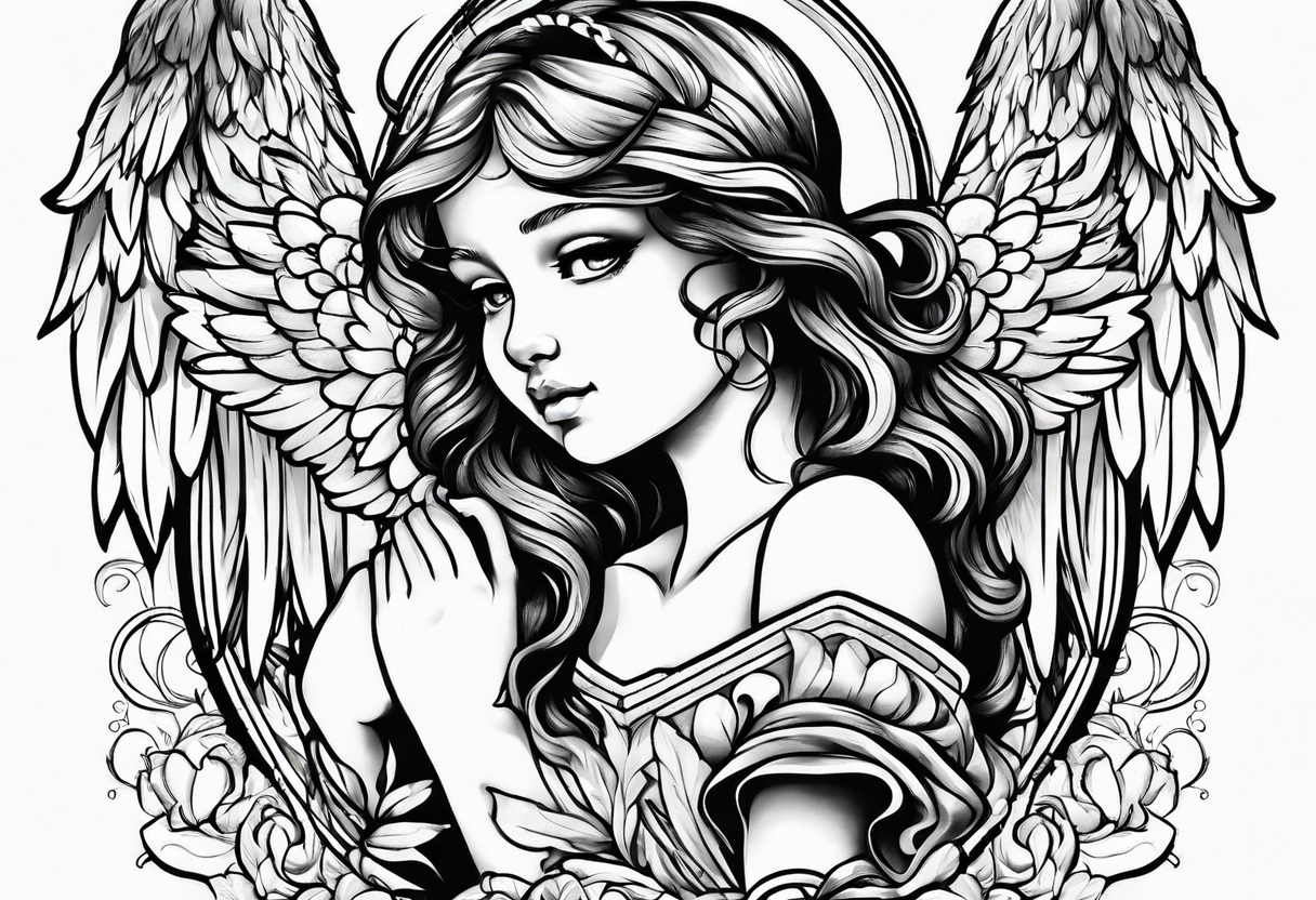 kids angel with heart on hands tattoo idea