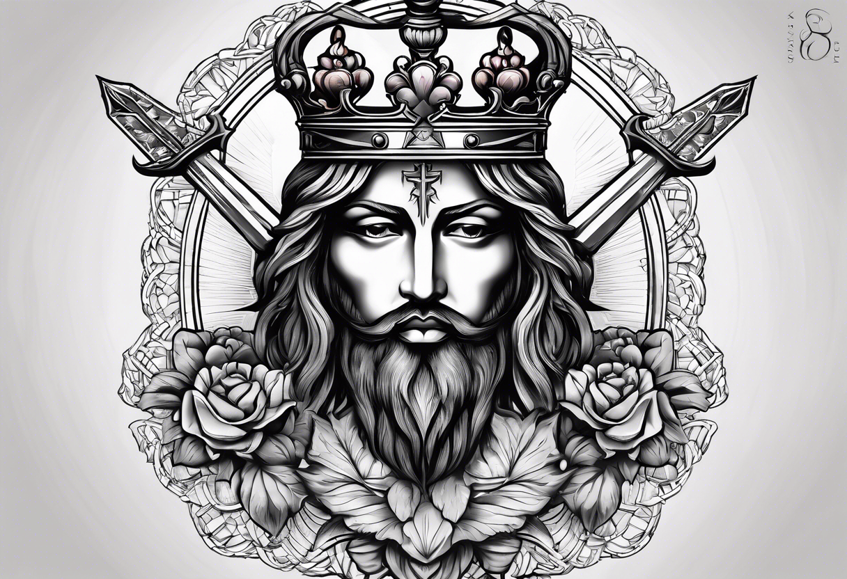 sacred heart with 3 swords instead of a cross. In front of a seraphim. tattoo idea