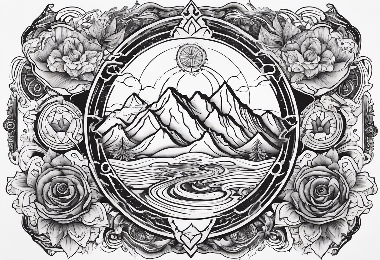 symbols representing adventure and karma, with flowing elements to signify your go-with-the-flow attitude. tattoo idea