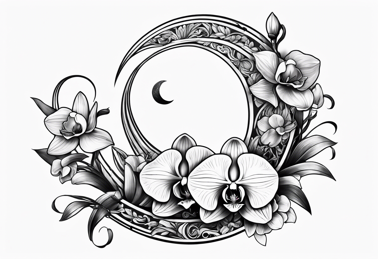 Orchid and crescent moon tattoo idea