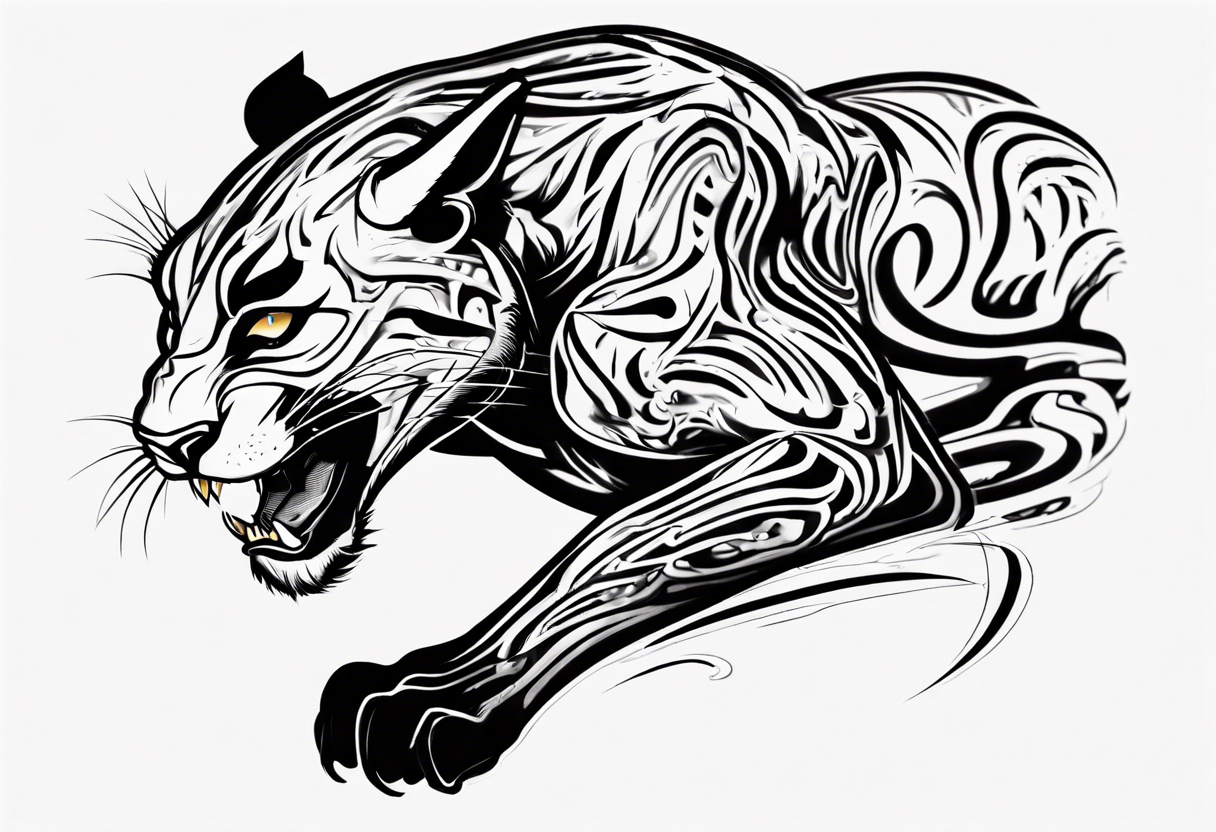 A black puma looking vicious. I want to see his whole body, from a helicopter perspective tattoo idea