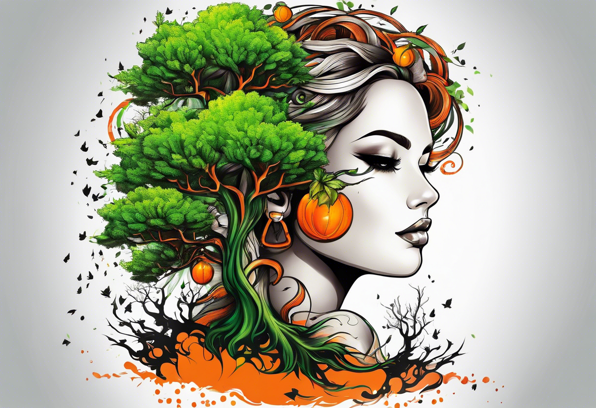 Action Tree Service using colors green and orange tattoo idea