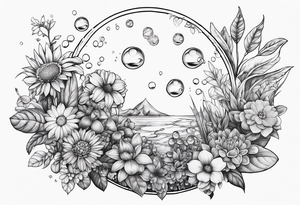 Bubbles organic plants and flowers tattoo idea